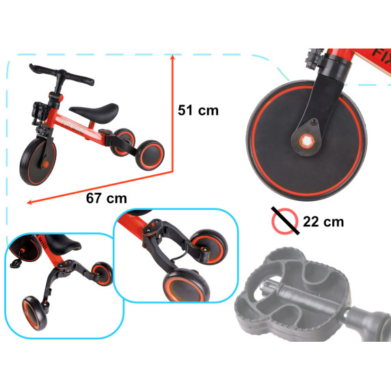 Tricikli 3 az 1-ben pedálokkal Trike Fix Mini - piros