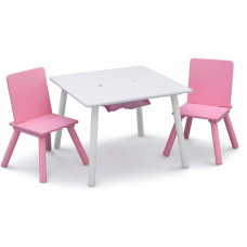 Gyerekasztal és székekkel - fehér-rózsaszín Előnézet