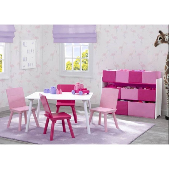 Gyerekasztal 4 székkel - Fehér-rózsaszín