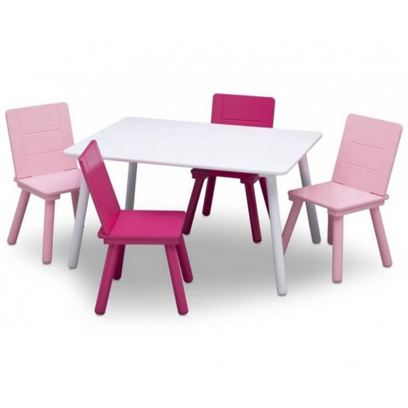 Gyerekasztal 4 székkel - Fehér-rózsaszín