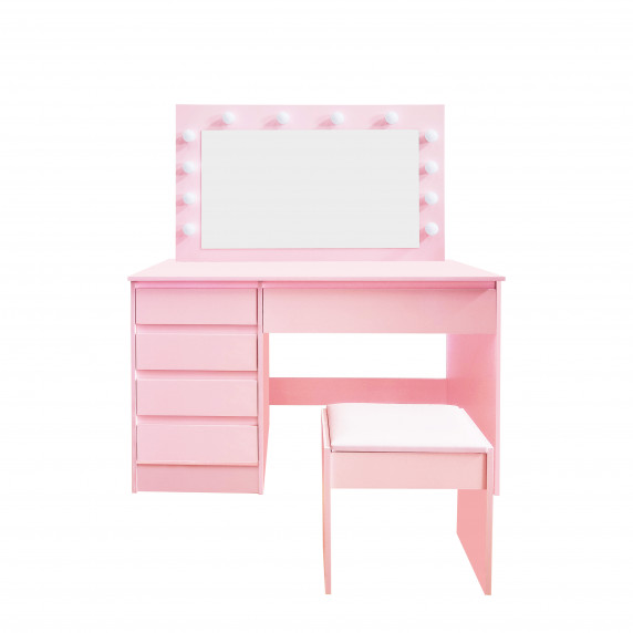 Fésülködő asztal megvilágítással 5 fiókkal  székkel Aga MRDT12 -Pink