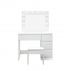 Fésülködő asztal megvilágítással 4 fiókkal székkel Aga MRDT09 -GW Fehér magasfényű Előnézet