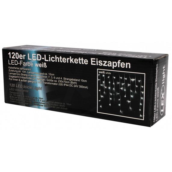 Jégcsap fényfüggöny 120 LED Linder Exclusiv LK006I - Hideg fehér