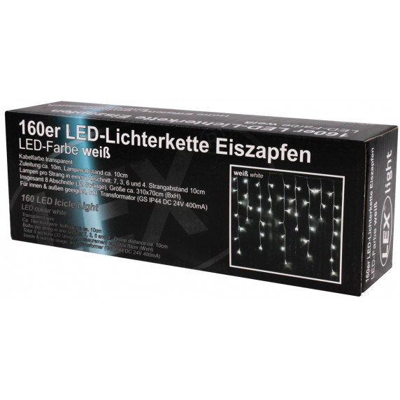 Jégcsap fényfüggöny 160 LED Linder Exclusiv LK007I - Hideg fehér