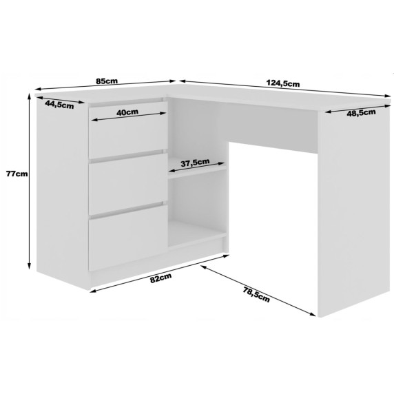 Sarok íróasztal balos 124,5x77x85 cm AKORD CLP - Tölgy iparos/fehér