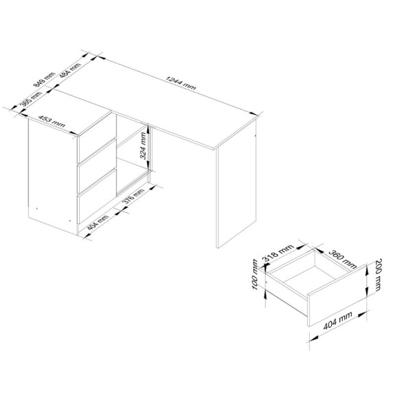 Sarok íróasztal balos 124,5x77x85 cm AKORD CLP - Tölgy sonoma/wenge