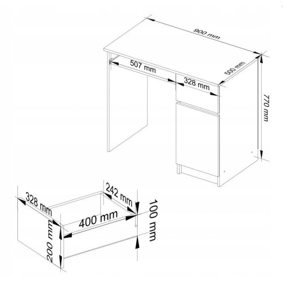 Íróasztal jobbos 90x55x77 cm AKORD Pixel - Fehér/grafitszürke