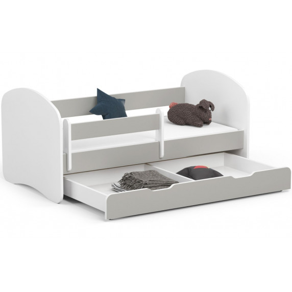 Gyerekágy ágyneműtartóval + matrac Smile 140 x 70 cm - fehér/szürke