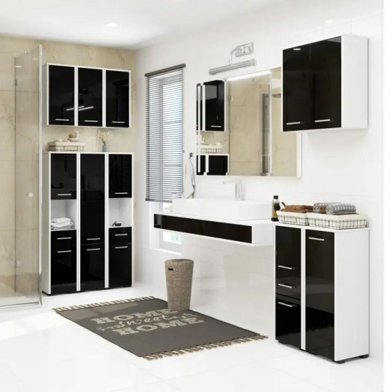 Fürdőszoba szekrény FIN 140cm magasfényű - fehér/fekete