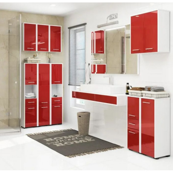 Fürdőszoba szekrény FIN 140cm magasfényű - fehér/piros