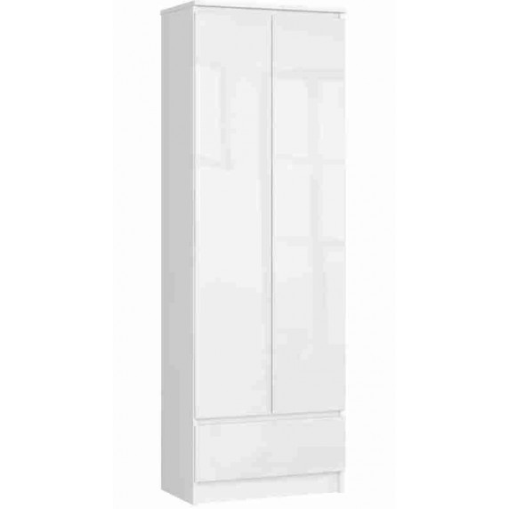 Kétajtós szekrény 1 fiókkal AKORD R60 2D 1SZ CLP POLYSK - Fehér magasfényű
