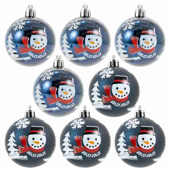 Karácsonyfa dísz szett 8 darab gömb 6 cm - Sötétkék hóemberes