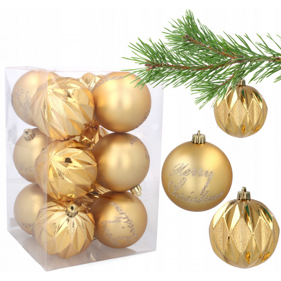 Karácsonyfa dísz szett 12 darab 8 cm Inlea4Fun - Arany