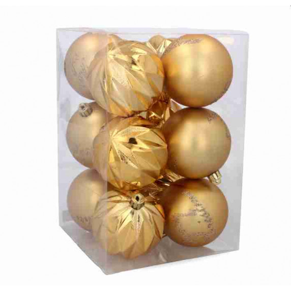 Karácsonyfa dísz szett 12 darab 8 cm Inlea4Fun - Arany