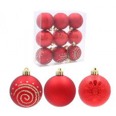 Karácsonyfa dísz szett 9 darab gömb 6 cm Inlea4Fun - Piros Előnézet
