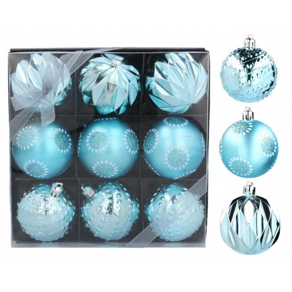Karácsonyfa dísz szett 9 darab gömb 6 cm Inlea4Fun - Kék