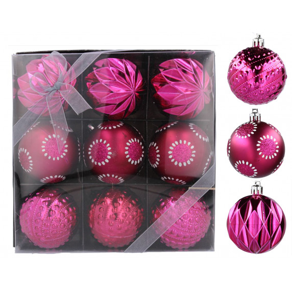 Karácsonyfa dísz szett 9 darab gömb 6 cm Inlea4Fun - Rózsaszín