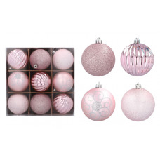 Karácsonyfa dísz szett 9 darab gömb 8 cm Inlea4Fun - Rózsaszín Előnézet