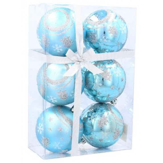 Karácsonyfa dísz szett 6 darab gömb 7 cm Inlea4Fun - Kék/fenyőfa-csillag