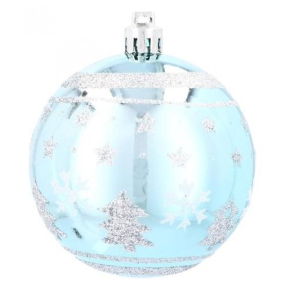 Karácsonyfa dísz szett 6 darab gömb 7 cm Inlea4Fun - Kék/fenyőfa-csillag
