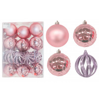 Karácsonyfa dísz szett 24 darab gömb 8 cm Inlea4Fun - Rózsaszín 