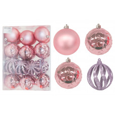 Karácsonyfa dísz szett 24 darab gömb 8 cm Inlea4Fun - Rózsaszín Előnézet