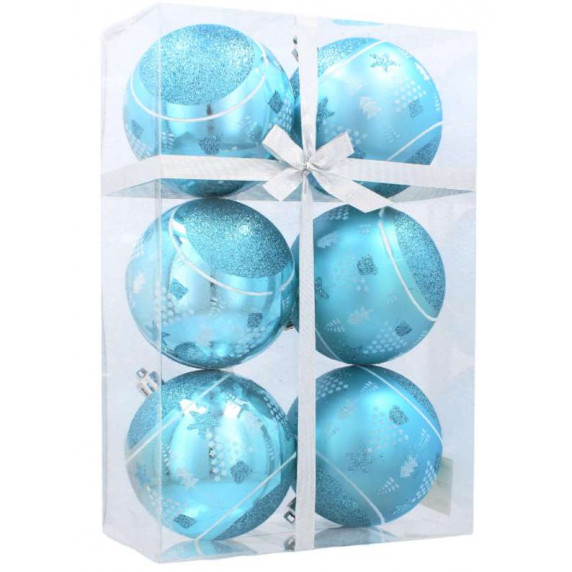 Karácsonyfa dísz szett 6 darab gömb 8 cm Inlea4Fun - Kék/fenyőfa-csillag