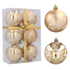 Karácsonyfa dísz szett 6 darab gömb 7 cm Inlea4Fun - Arany/Rénszarvas szívecskével Előnézet