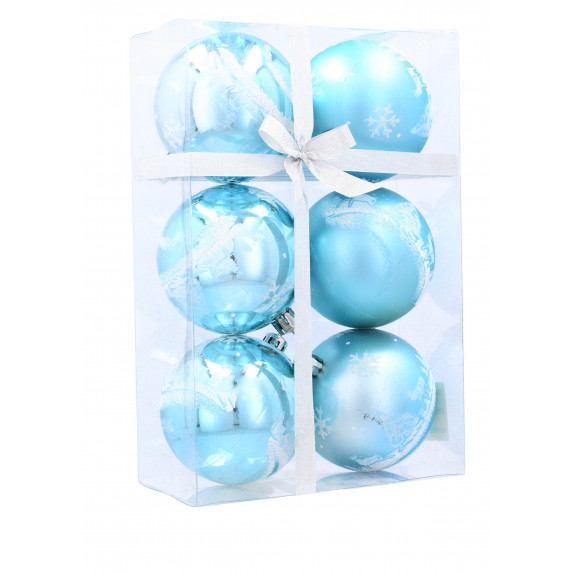 Karácsonyfa dísz szett 6 darab gömb 7 cm Inlea4Fun - Kék/Rénszarvasos