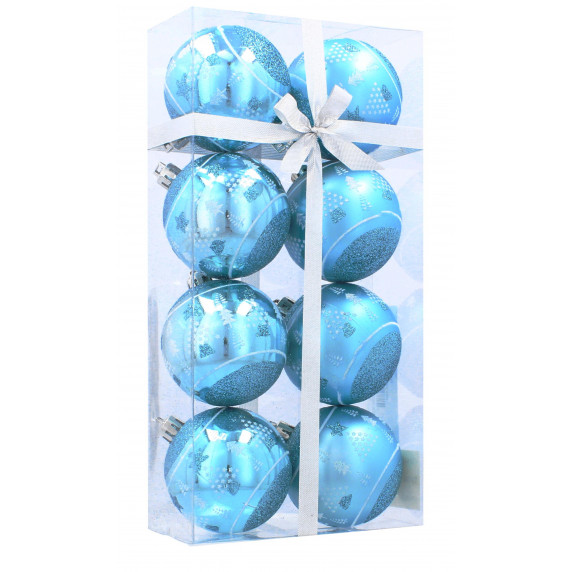 Karácsonyfa dísz szett 8 darab gömb 6 cm Inlea4Fun - Kék/fenyőfa-csillag