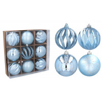 Karácsonyfa dísz szett 9 darab gömb 8 cm Inlea4Fun - Kék 