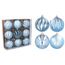 Karácsonyfa dísz szett 9 darab gömb 8 cm Inlea4Fun - Kék Előnézet