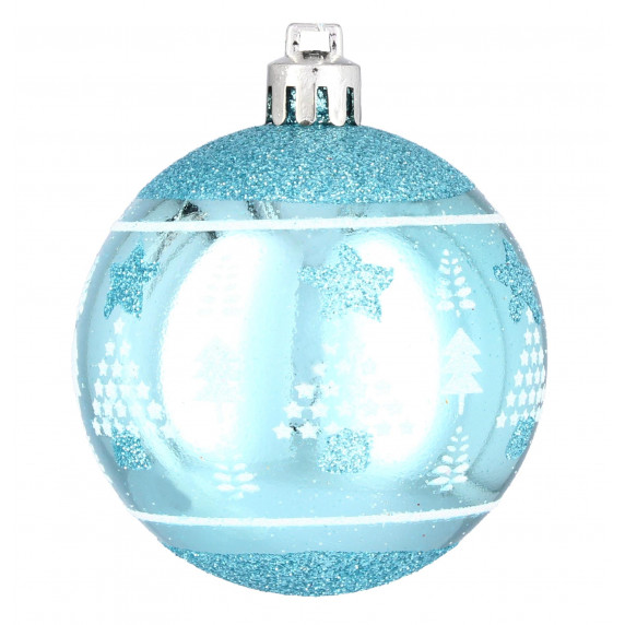 Karácsonyfa dísz szett 6 darab gömb 8 cm Inlea4Fun - Kék/fenyőfa-csillag