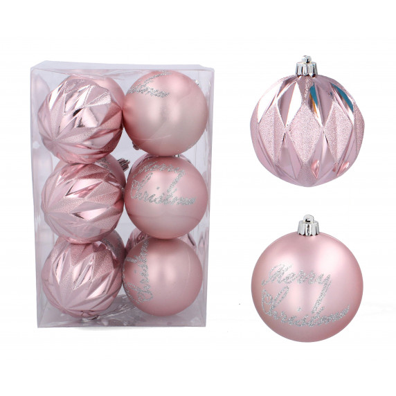 Karácsonyfa dísz szett 12 darab gömb 8 cm Inlea4Fun -  Rózsaszín