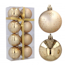 Karácsonyfa dísz szett 8 darab gömb 6 cm Inlea4Fun - Arany/Ovális minta pöttyökkel Előnézet