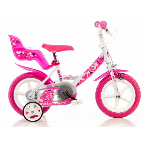 Gyerek bicikli DINO 12" - fehér/rózsaszín