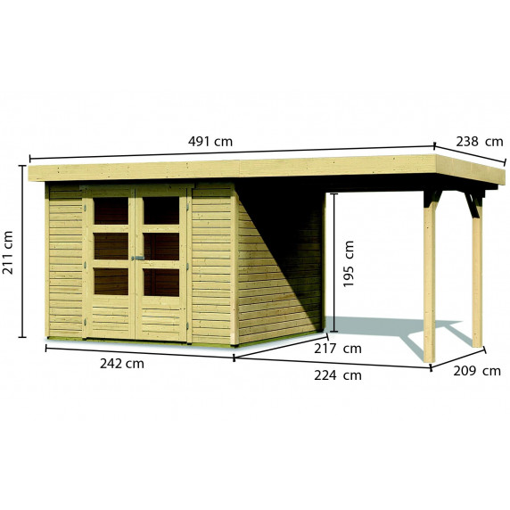Fa kerti tároló ház kocsibeállóval  240 cm KARIBU ASKOLA 3 (14441) SET